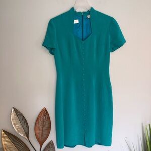 Dana Buchman Vintage Square Neck Green Midi Dress